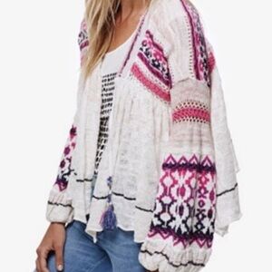 Free People Dreamland Multicolor Boho Cardigan Sweater, Size Large